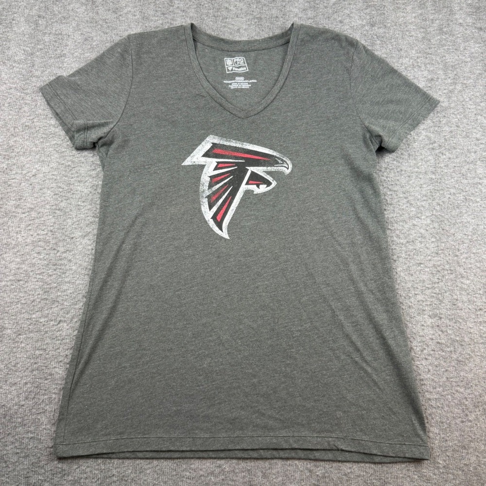 NFL Pro Line Fanatics Atlanta Falcons T-Shirt Women's Medium Gray V-Neck Logo